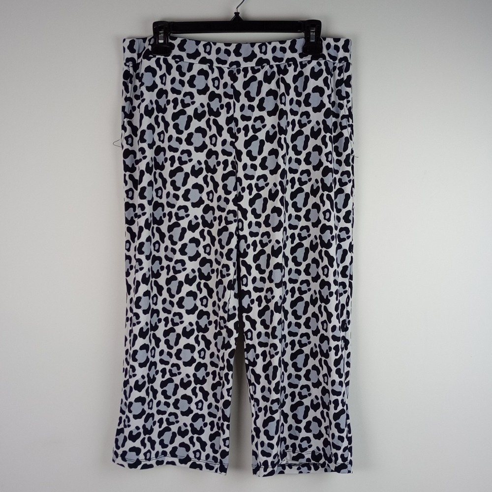 Susan Graver Womens MP Black Gray Leopard Print Pull On Wide Leg Capris